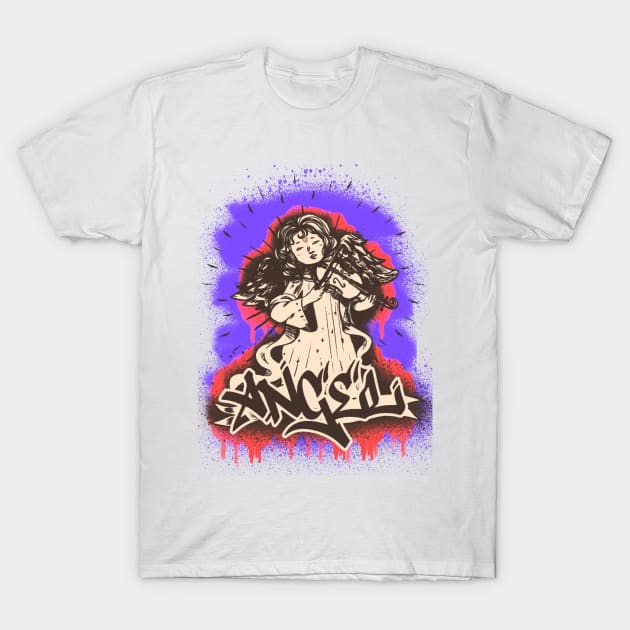 Angel with violin music instrument graffiti T-Shirt by eyoubree